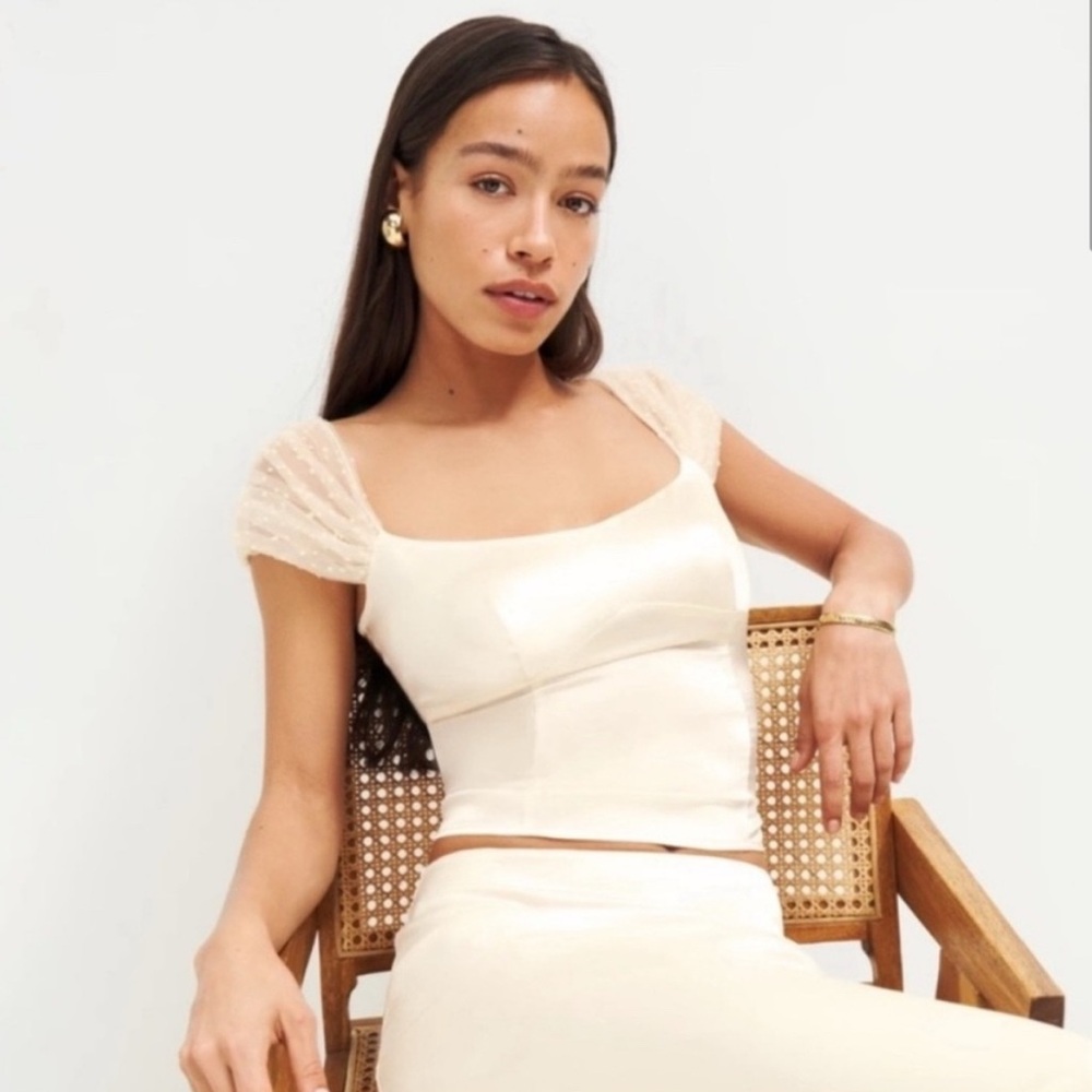 Reformation Cream Silk Top Size 8